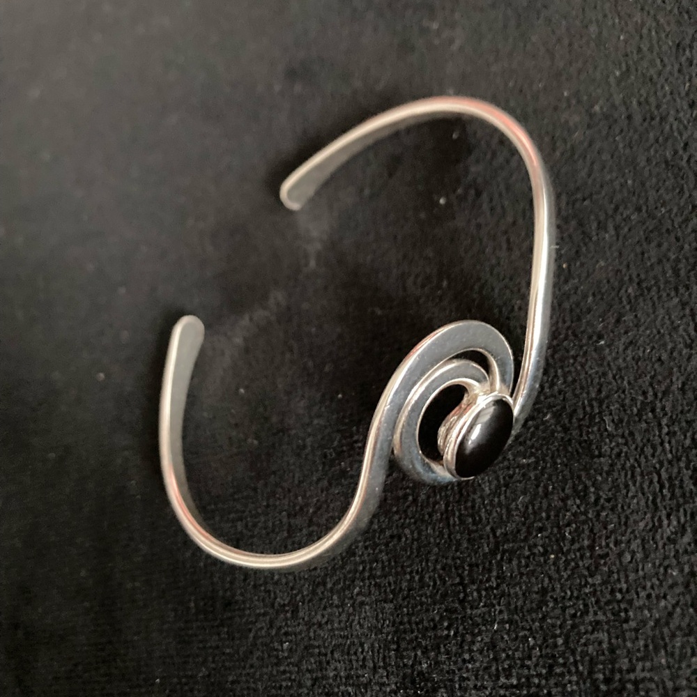 925 Sterling Silver and Black Onyx Swirl Bracelet, Marked